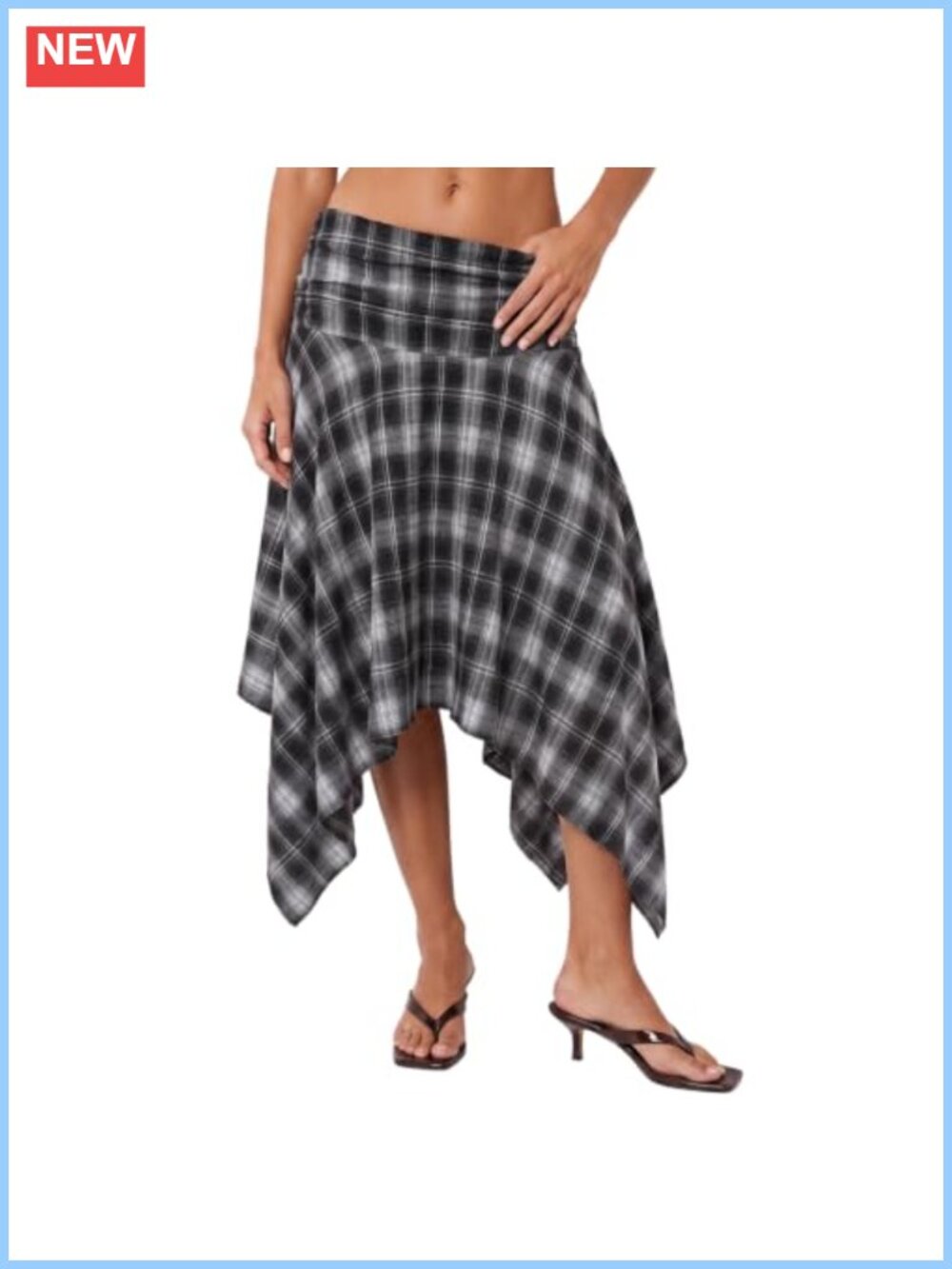 Womens Y2K Plaid Asymmetrical Midi Skirt Handkerchief Hem High Waist A-Line